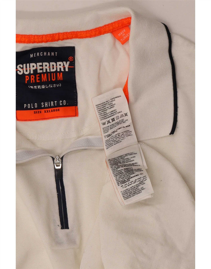 Superdry Herren Poloshirt 2XL weiß gestreift aus Baumwolle