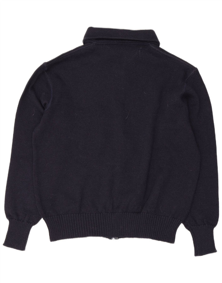 Vintage Mens Full Zip Cardigan Sweater Large Navy Blue Wool
