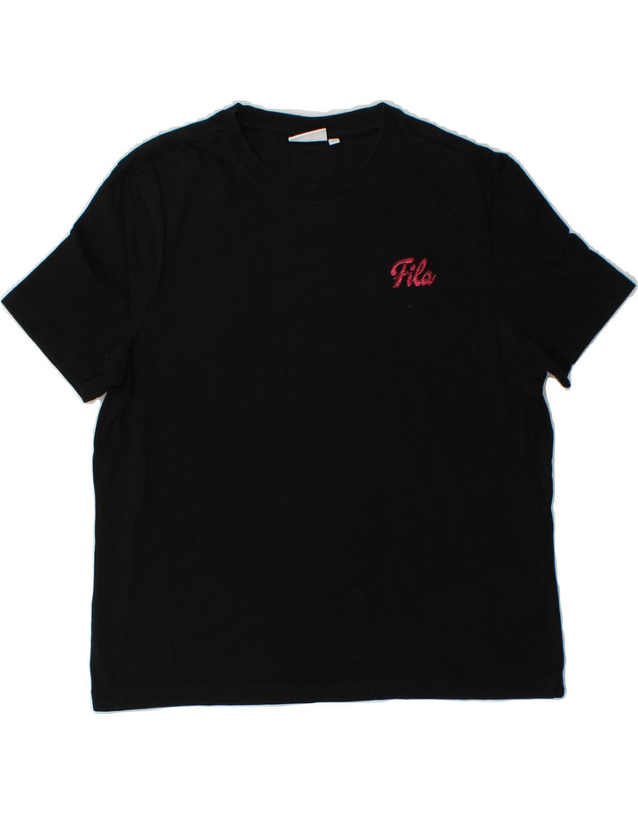 FILA Womens T-Shirt Top UK 12 Medium Black Cotton Vintage Fila and Second-Hand Fila from Messina Hembry 