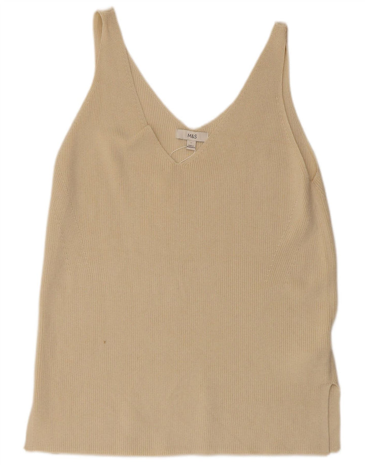 Marks & Spencer Damen Weste Top UK 14 Large Beige Baumwolle