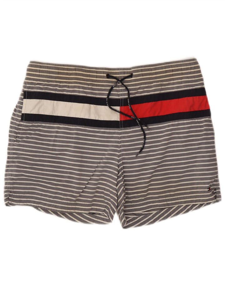 Tommy Hilfiger Herren-Badeshorts, groß, grau gestreift, Baumwolle