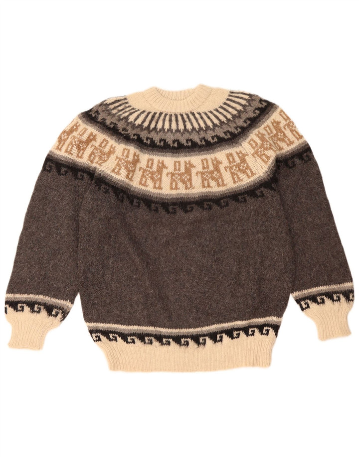 Vintage Herren Pullover mit Rundhalsausschnitt Mittelgrau Fair Isle