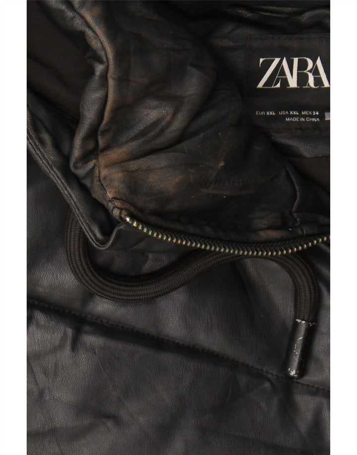 Zara Damen-Kapuzen-Übergröße, gepolsterte Jacke, UK 20 2XL, schwarzes Polyurethan