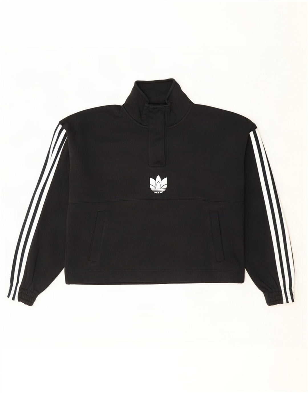 Adidas Damen-Sweatshirt, übergroß, kurz geschnitten, mit Knopfleiste, Gr. 8, Schwarz