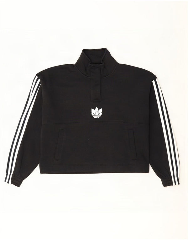 Adidas Damen-Sweatshirt, übergroß, kurz geschnitten, mit Knopfleiste, Gr. 8, Schwarz