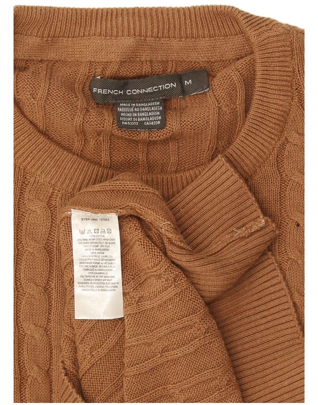 French Connection Herren-Pullover mit Rundhalsausschnitt aus mittelbrauner Baumwolle