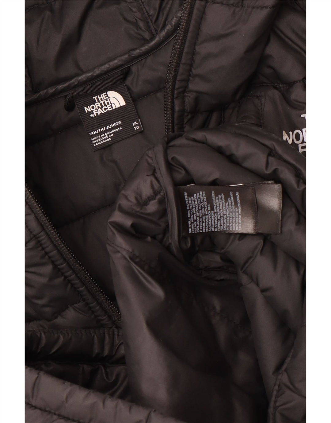 The North Face wattierte Jungenjacke mit Kapuze, 14–15 Jahre, XL, schwarzes Polyester