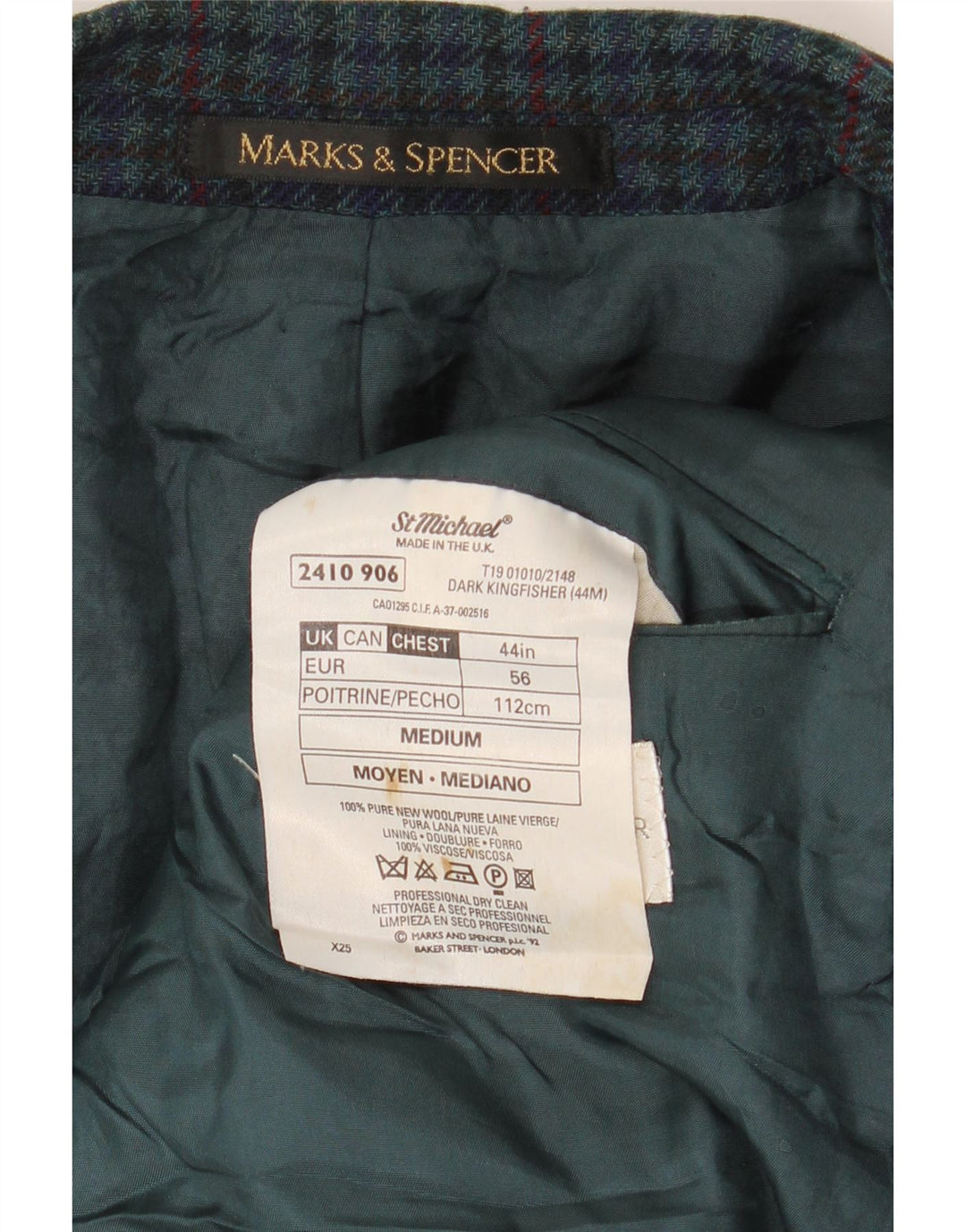 Marks & Spencer Herren St. Michael Blazer Jacke UK 44 XL Grüner Hahnentritt