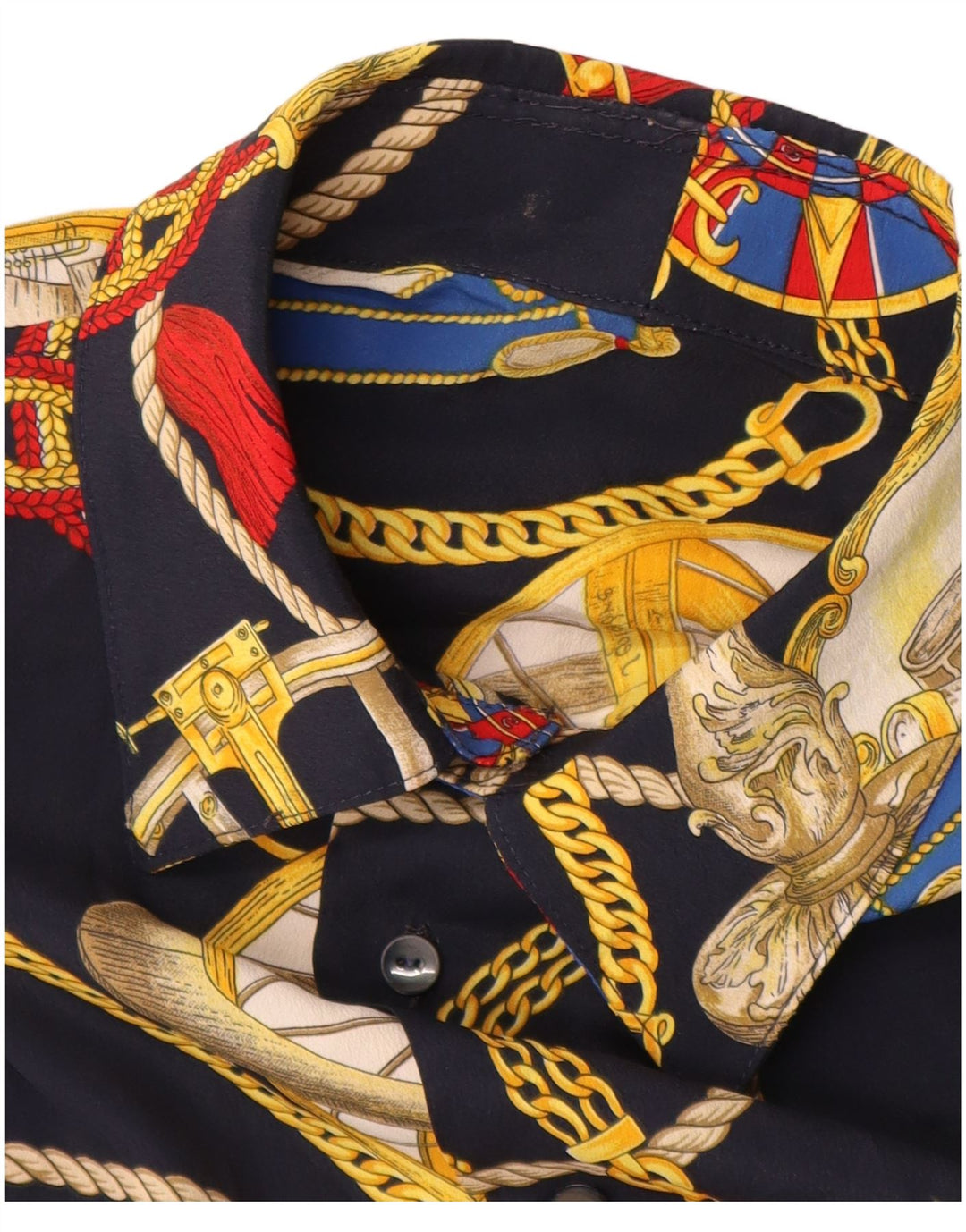 Vintage Herren-Kurzarmhemd mit abstraktem Muster, mittelgroß, Marineblau