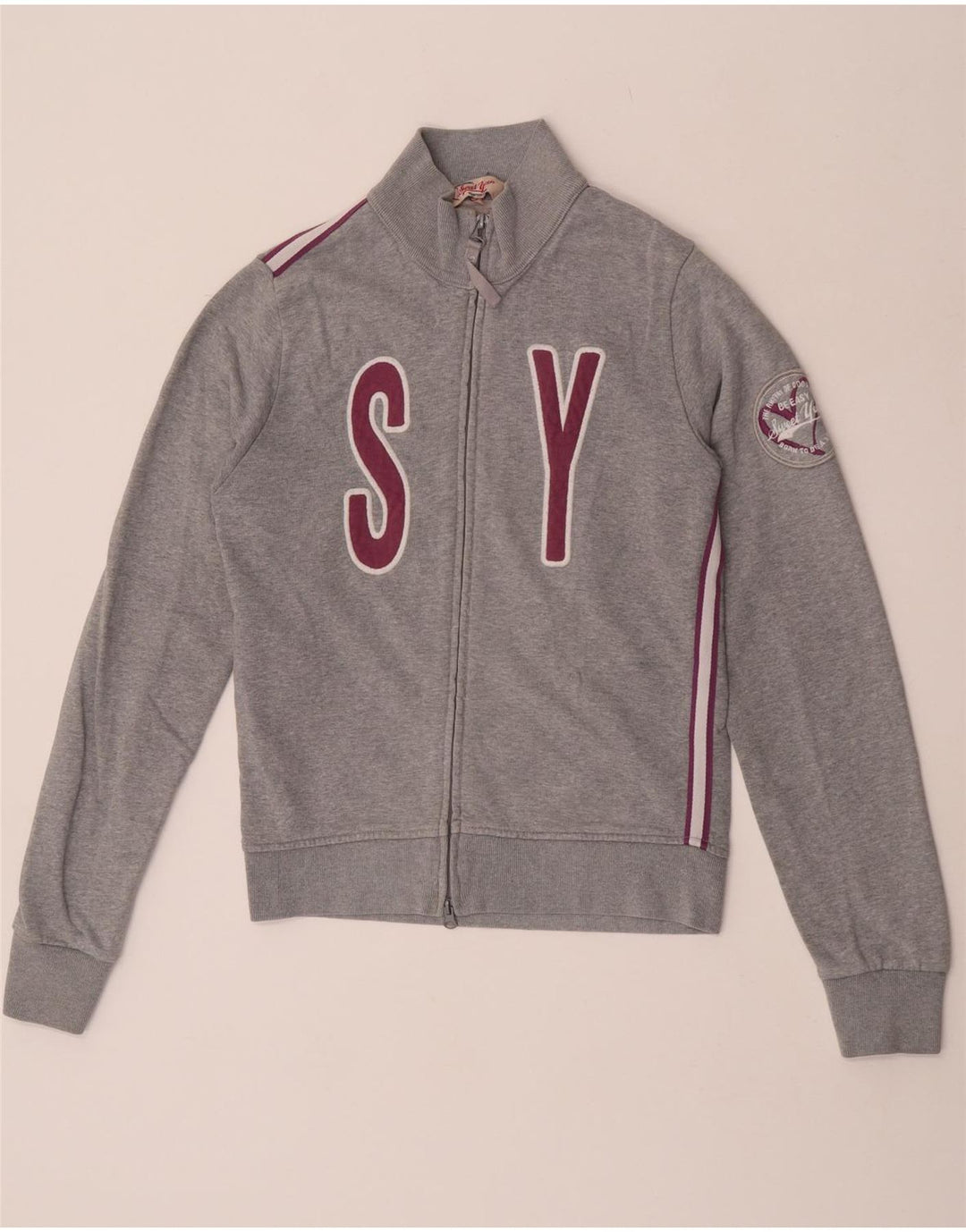 Sweet Years Grafik-Trainingsanzugoberteil für Damen, UK 12, mittelgraue Baumwolle