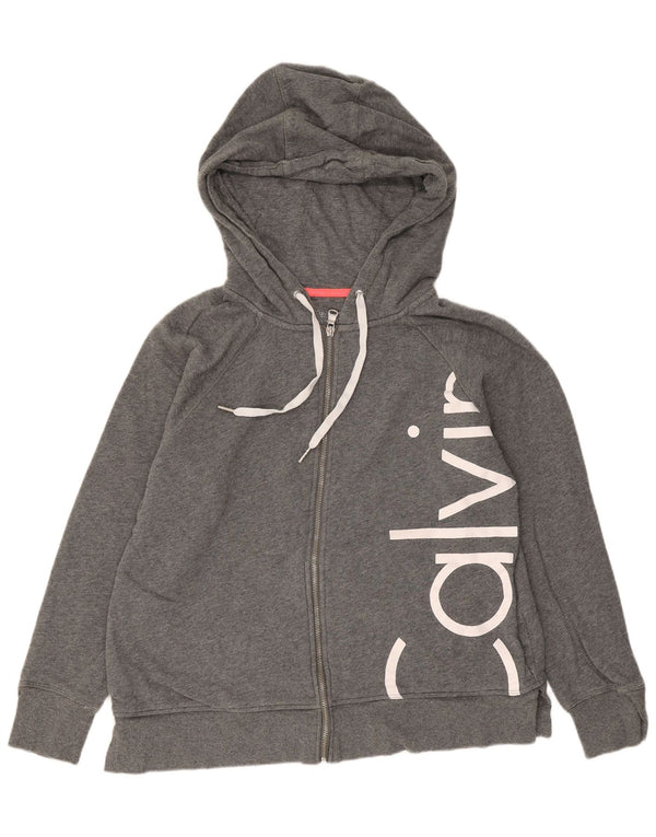 Calvin Klein Womens Graphic Zip Hoodie Sweater UK 16 Large Graue Baumwolle