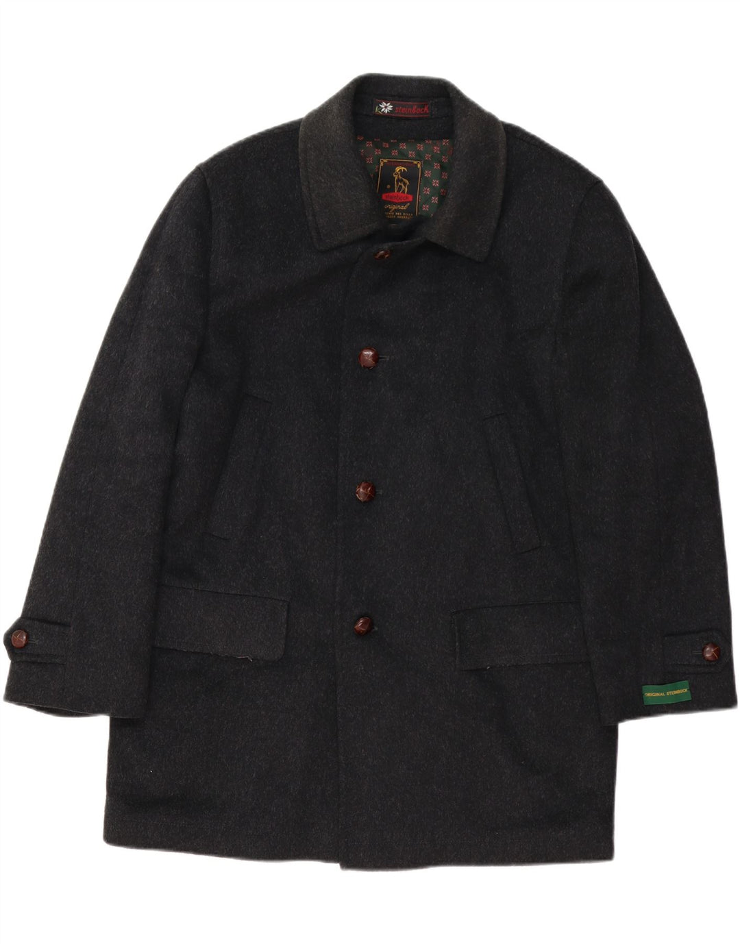 Steinbock Herren Loose Fit Mantel EU 44 XS Schwarze Wolle