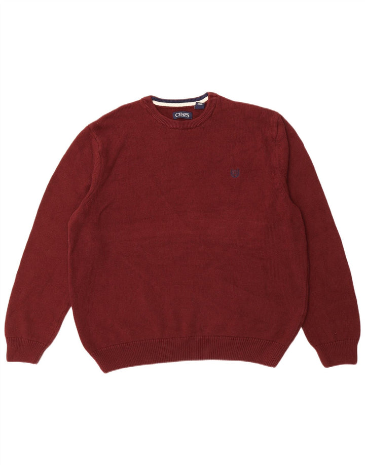 CHAPS Mens Crew Neck Jumper Sweater 2XL Burgundy Cotton