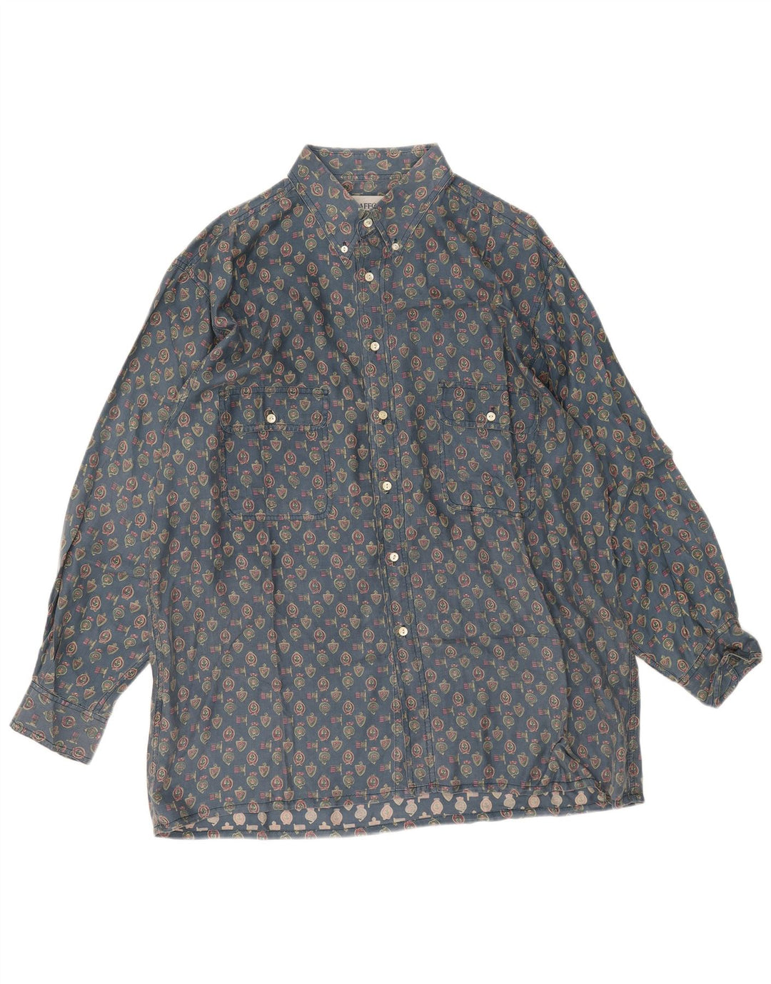 Vintage Herren Hemd mit abstraktem Muster 2XL Blaue geometrische Seide