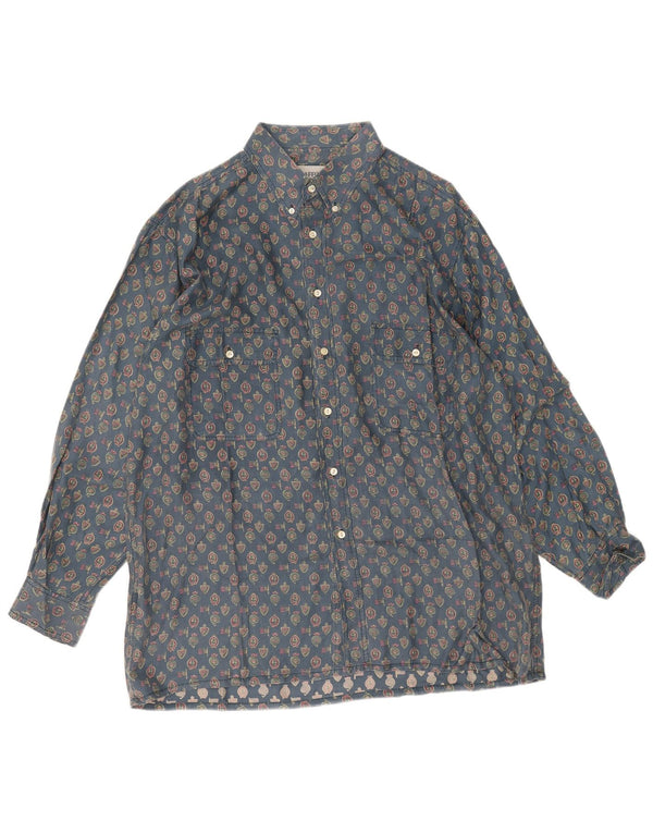 Vintage Herren Hemd mit abstraktem Muster 2XL Blaue geometrische Seide