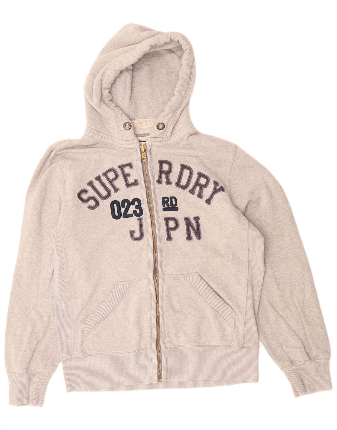 SUPERDRY Herren-Kapuzenpullover mit grafischem Reißverschluss, groß, aus grauer Baumwolle