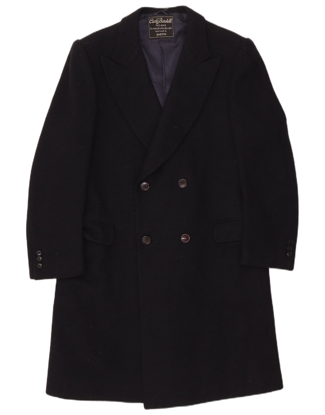 Carlo Bardelli Zweireihiger Herrenmantel UK 36 Small Marineblau