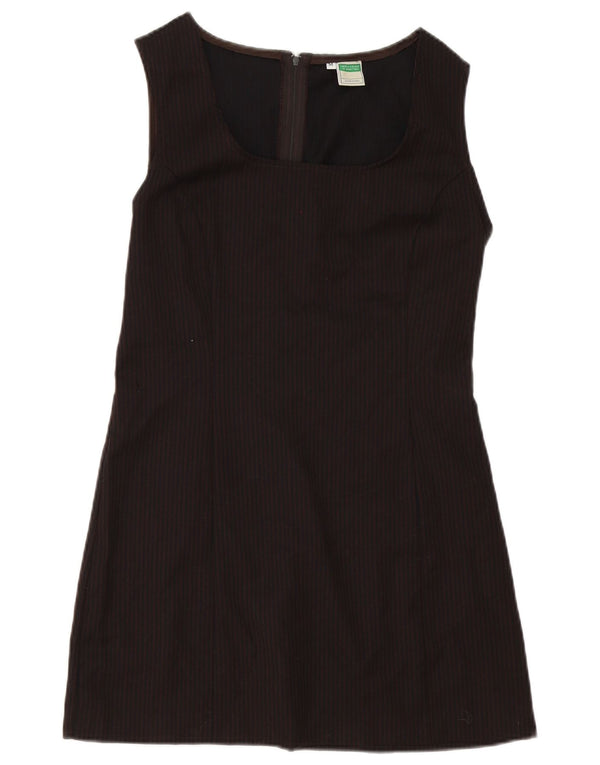 Benetton Damen Ärmelloses A-Linien-Kleid UK 12 Mittelbrauner Nadelstreifen
