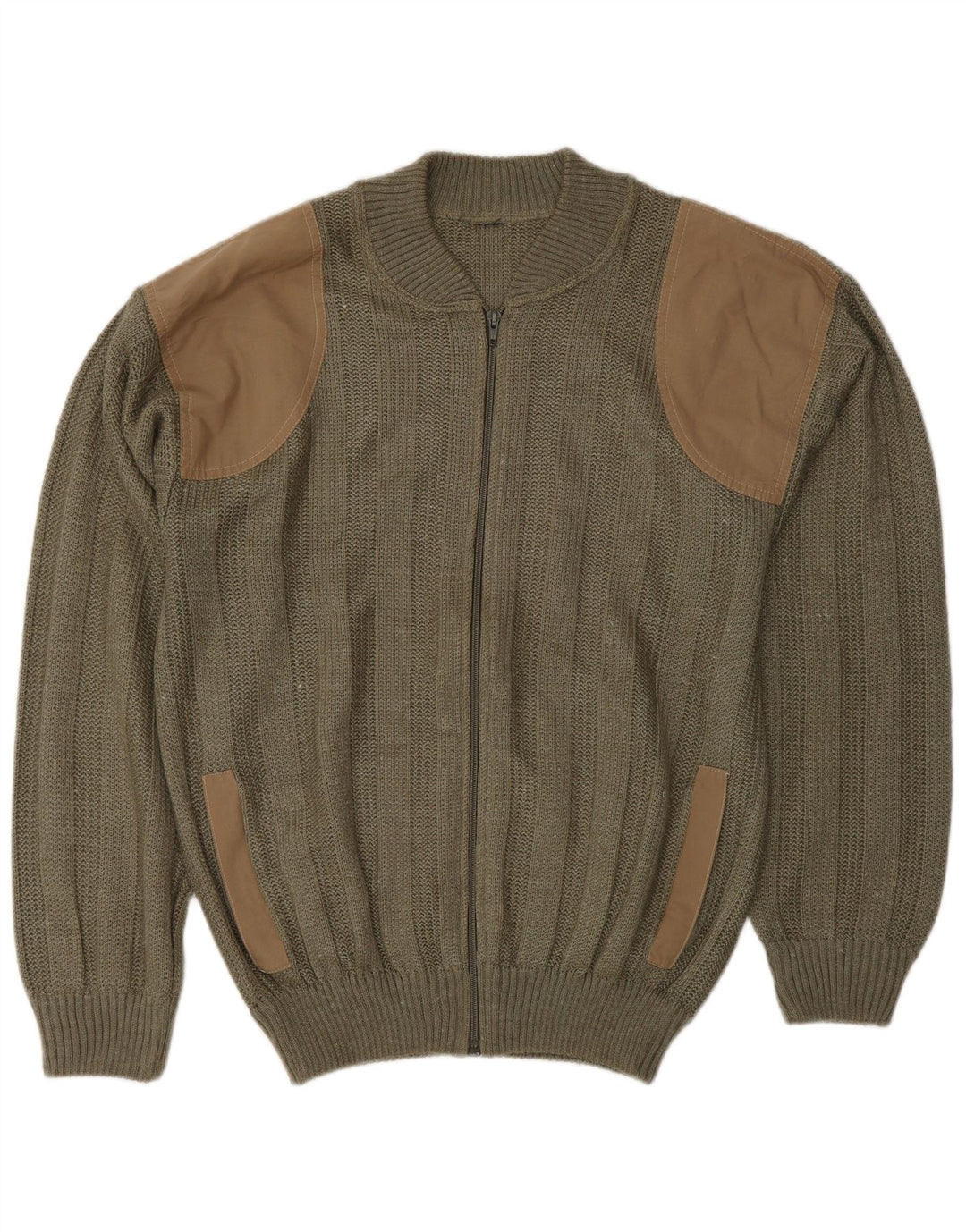 Vintage Herren Cardigan Pullover Medium Khaki Colourblock Acryl
