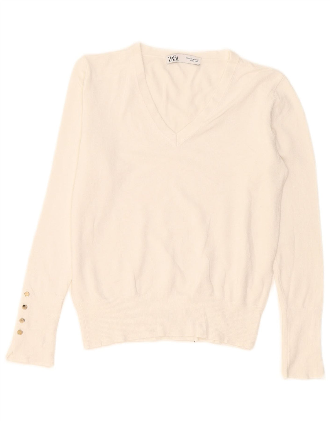 Zara Damen-Pullover mit V-Ausschnitt, Gr. 12, Mittelweiß