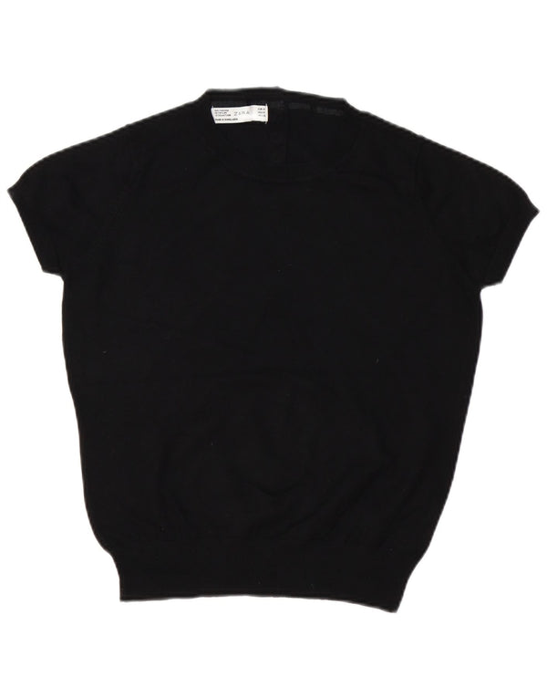 Zara Damen Crop Short Sleeve Crew Neck Pullover Pullover UK 14 Medium Schwarz
