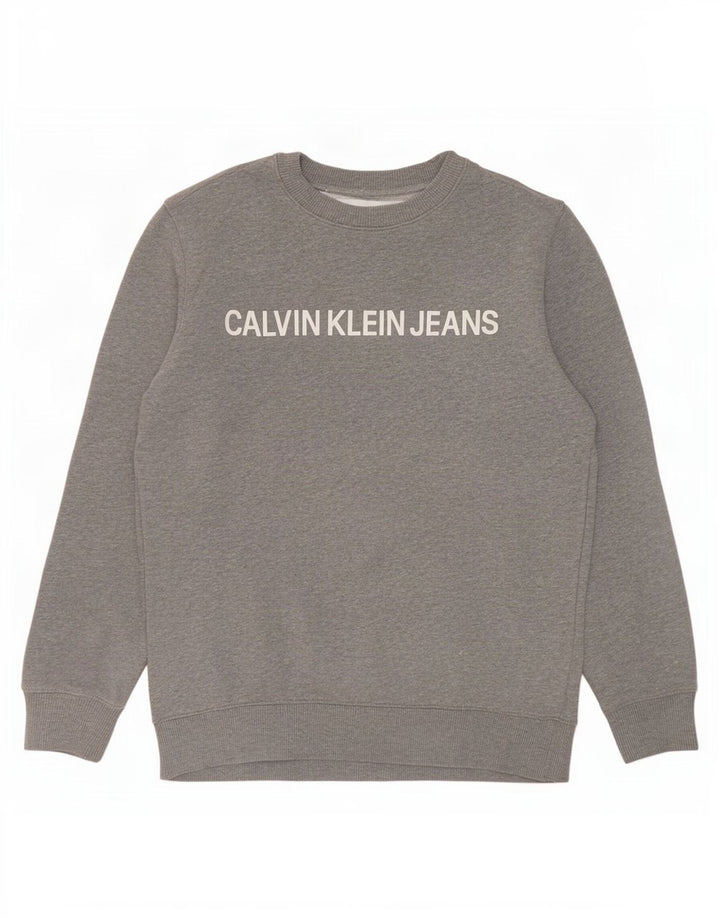 Calvin Klein Jeans Herren-Sweatshirt mit Grafik, Größe S, graue Baumwolle