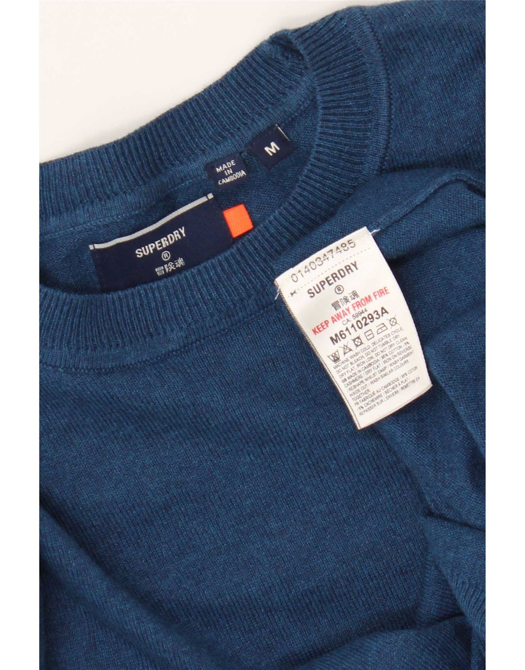 Superdry Herren-Pullover mit Rundhalsausschnitt aus mittelblauer Baumwolle