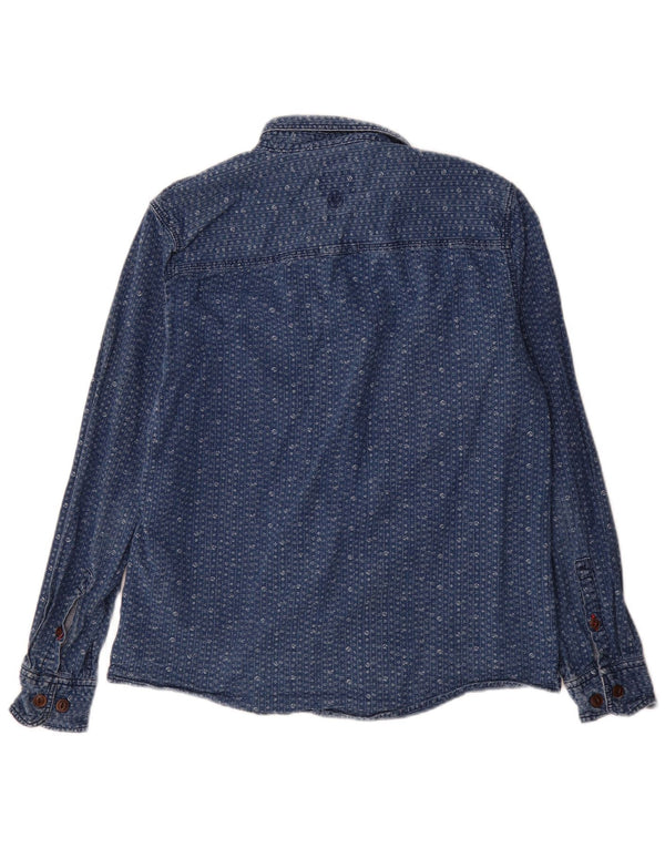Fat Face Herren-Jeanshemd mit klassischer Passform, mittelblaue Baumwolle mit Blumenmuster