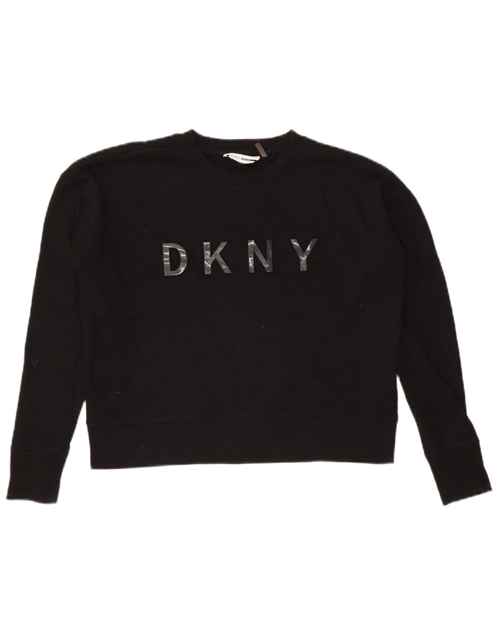 Dkny Damen-Sweatshirt mit übergroßem Grafik-Crop-Sweatshirt, Gr. 10, Größe S, Schwarz