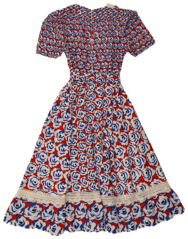 Vintage Damen Maxi A-Linie Kleid UK 8 Small Red Floral Retro