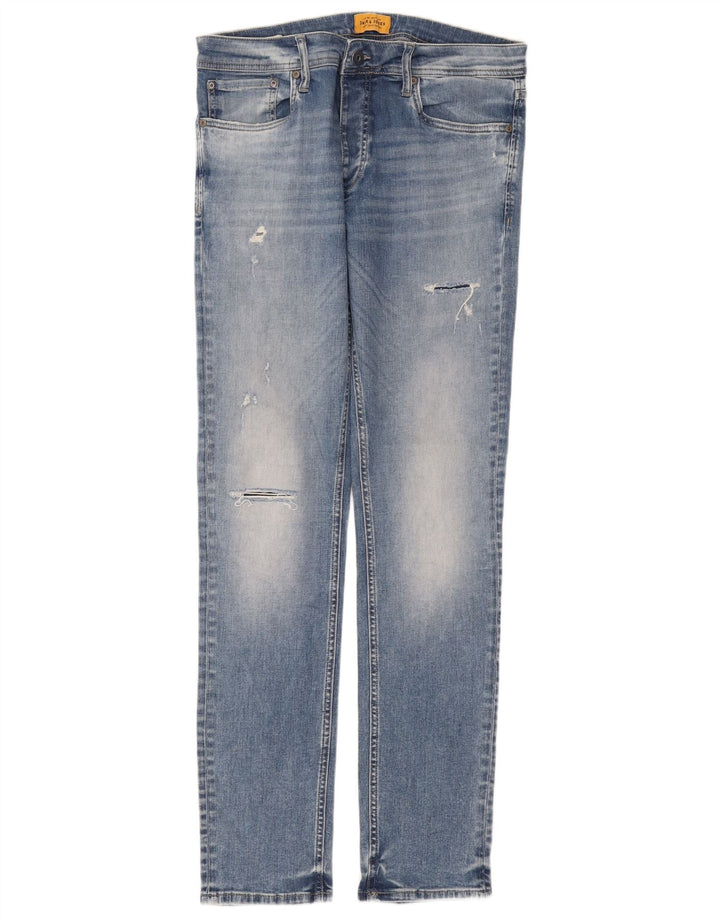 Jack & Jones Herren Distressed Slim Jeans W33 L34 Blaue Baumwolle