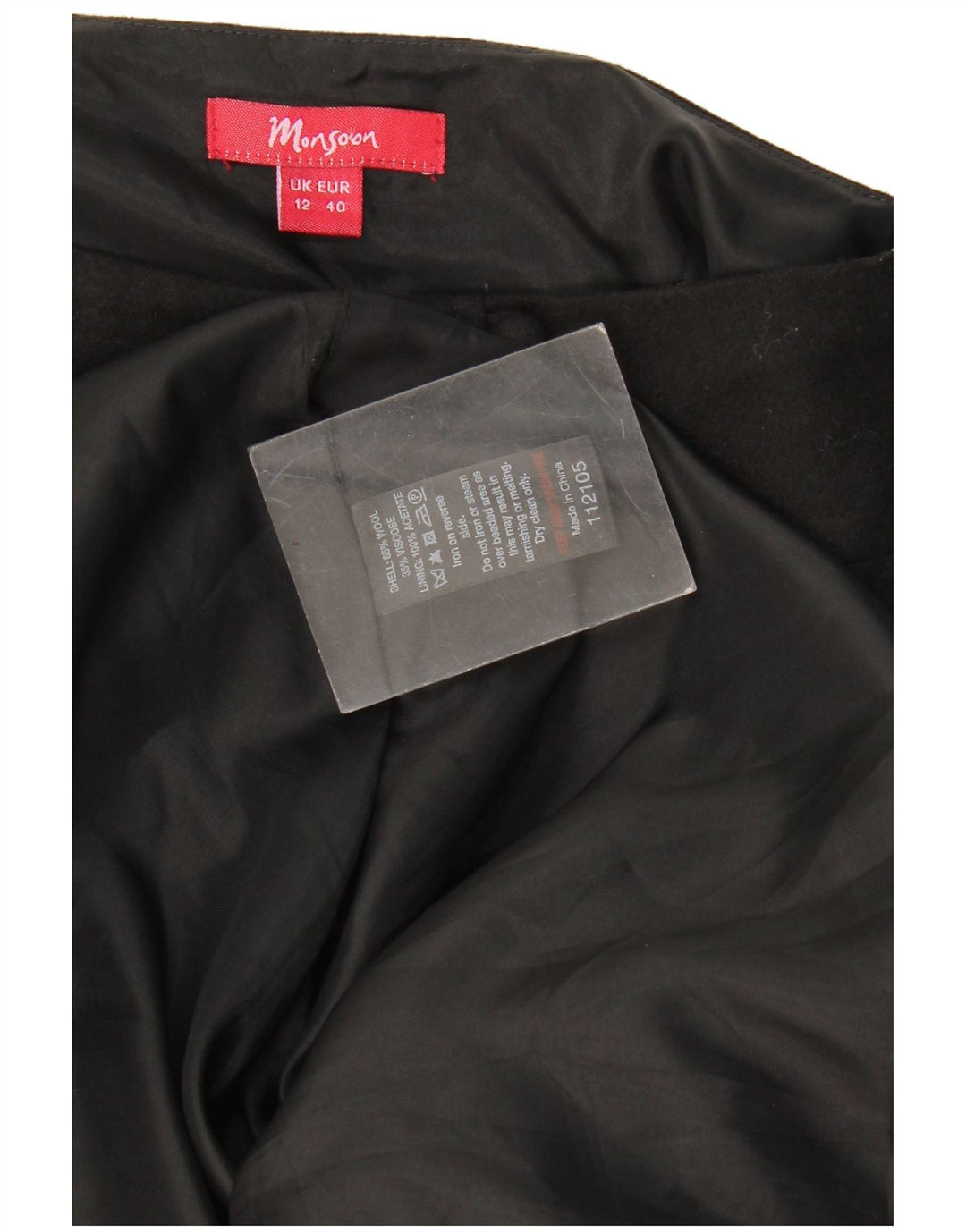 Monsoon Damen A-Linien-Rock UK 12 Medium W32 Schwarze geometrische Wolle