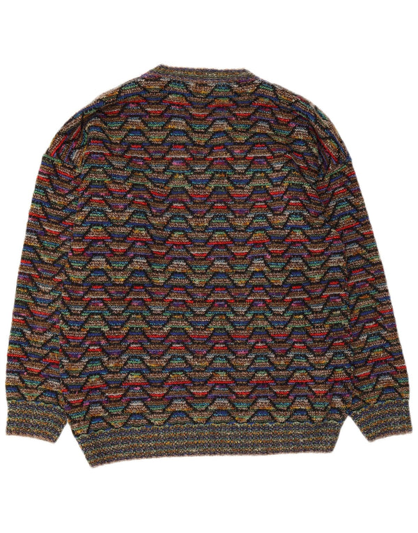 Vintage Herren Pullover mit V-Ausschnitt, kleine bunte Chevron-Wolle