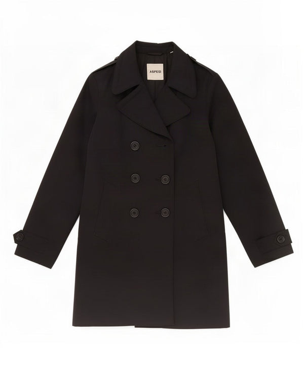Aspesi Damen Zweireihiger Trenchcoat UK 10 Small Marineblau Baumwolle
