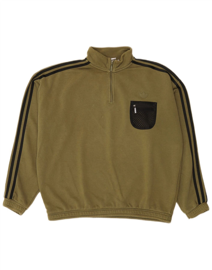 Adidas Damen-Sweatshirt, übergroß, mit Reißverschluss, UK 12, mittelkhakifarben