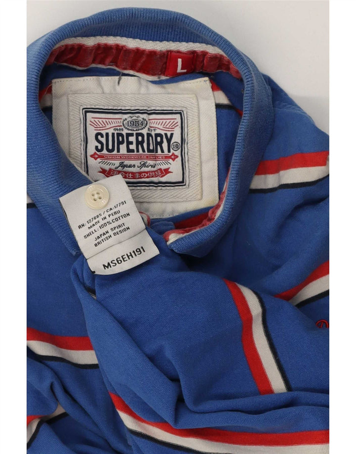 Superdry Herren-Poloshirt, groß, blau gestreift, Baumwolle