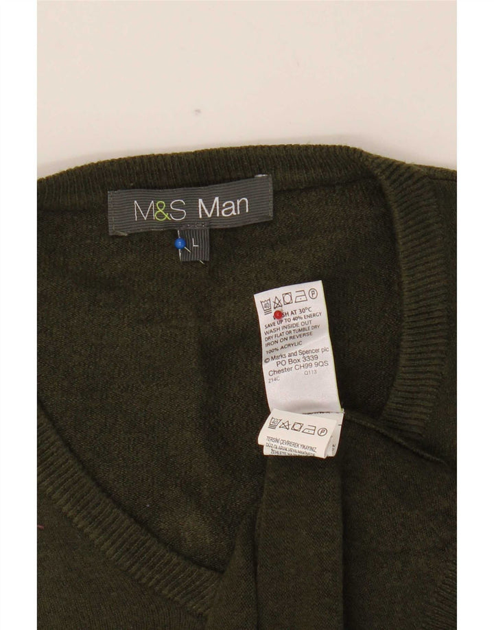 Marks & Spencer Herren-Pullover mit V-Ausschnitt, groß, Khaki, Acryl
