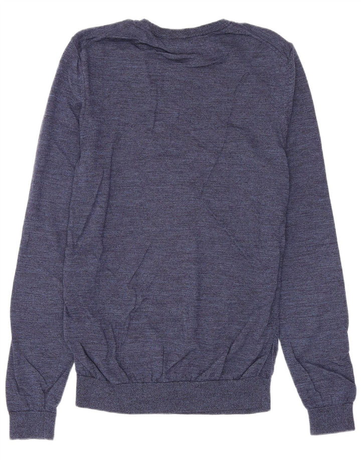 Hugo Boss Herren-Pullover mit Rundhalsausschnitt, mittlere marineblaue Wolle