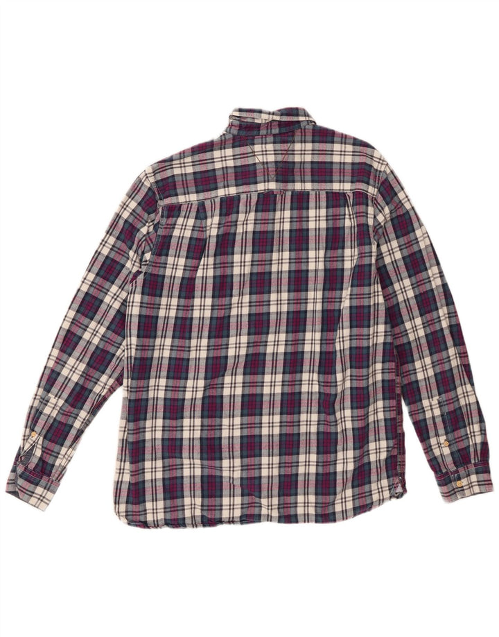 White Stuff Herren-Flanellhemd mit klassischer Passform, mittelviolette Karo-Baumwolle