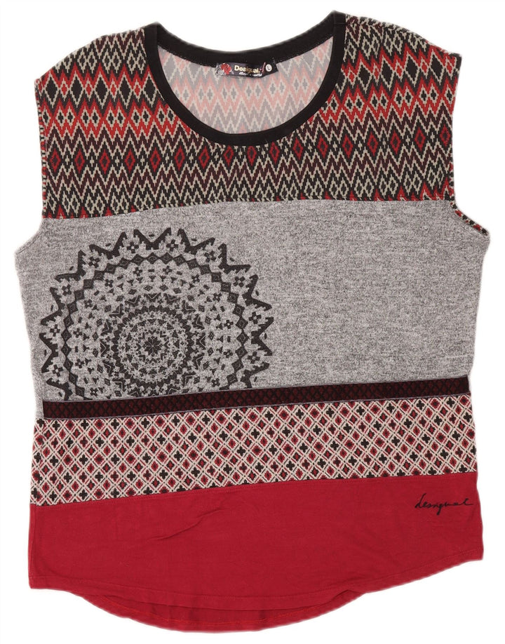 Desigual Damen Weste Top UK 14 Large Mehrfarbig Geometrisch