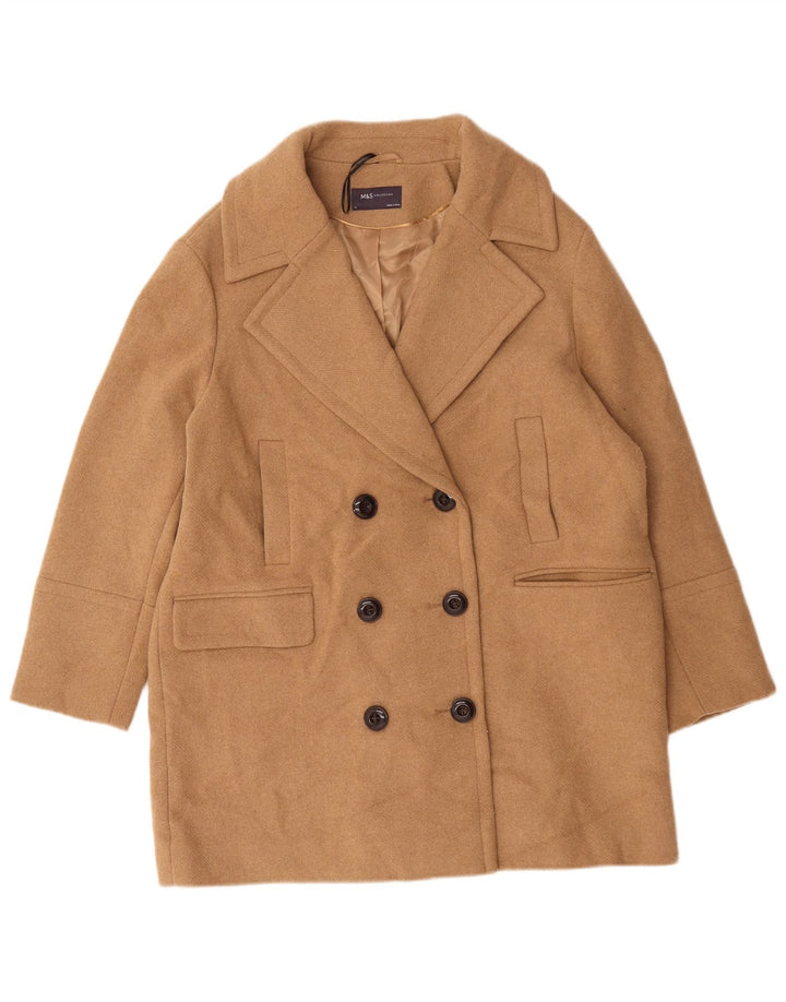 Marks & Spencer Damen Übergroßer Pea Coat UK 14 Large Beige Wolle