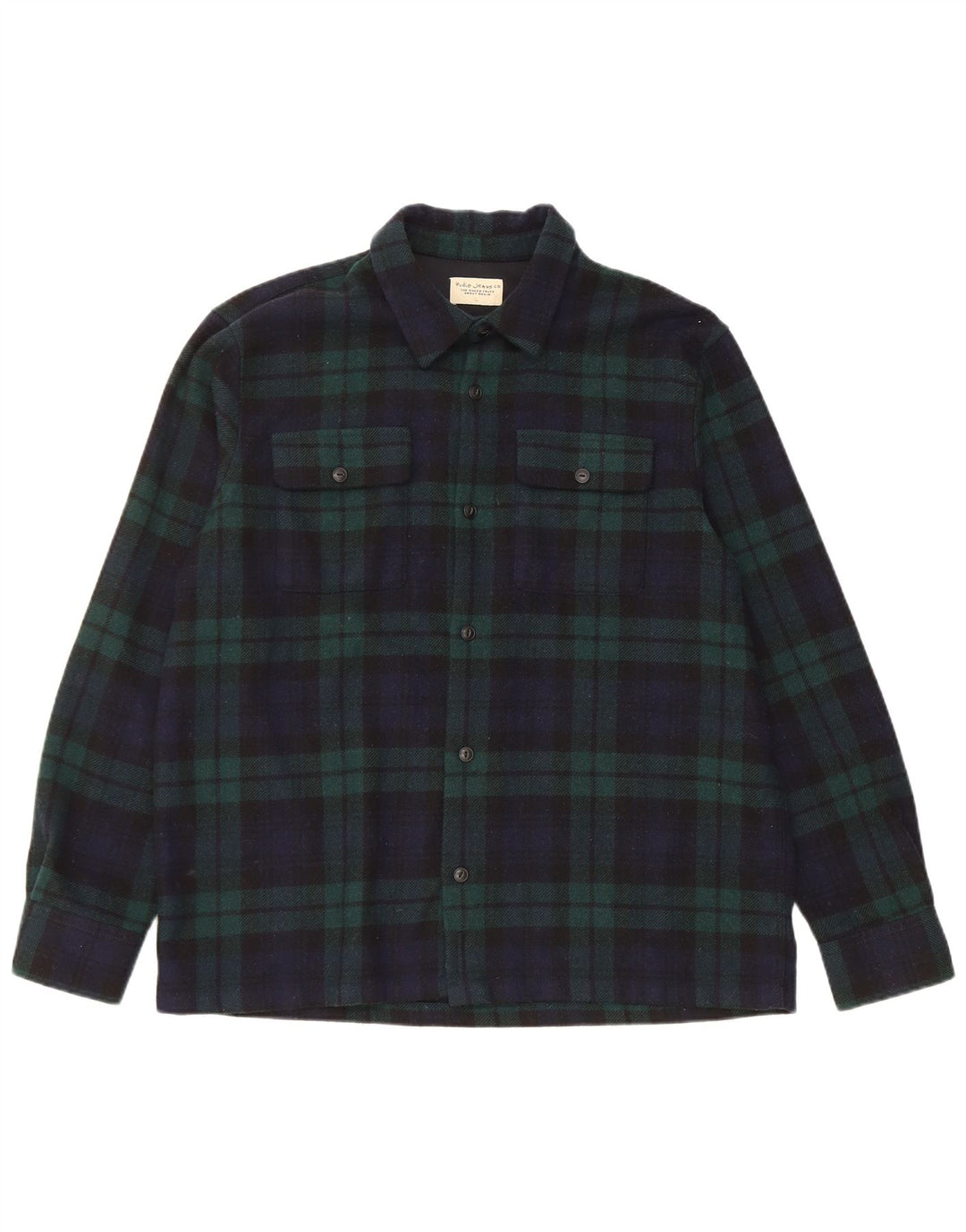 Nudie Jeans Herren-Flanellhemd, groß, marineblau, kariert, Wolle