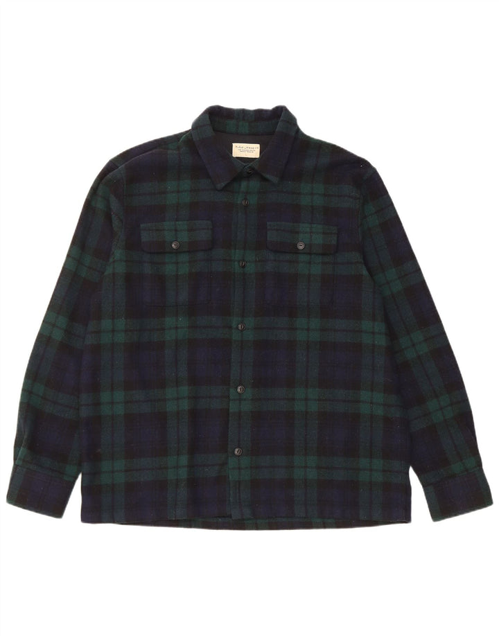 Nudie Jeans Herren-Flanellhemd, groß, marineblau, kariert, Wolle