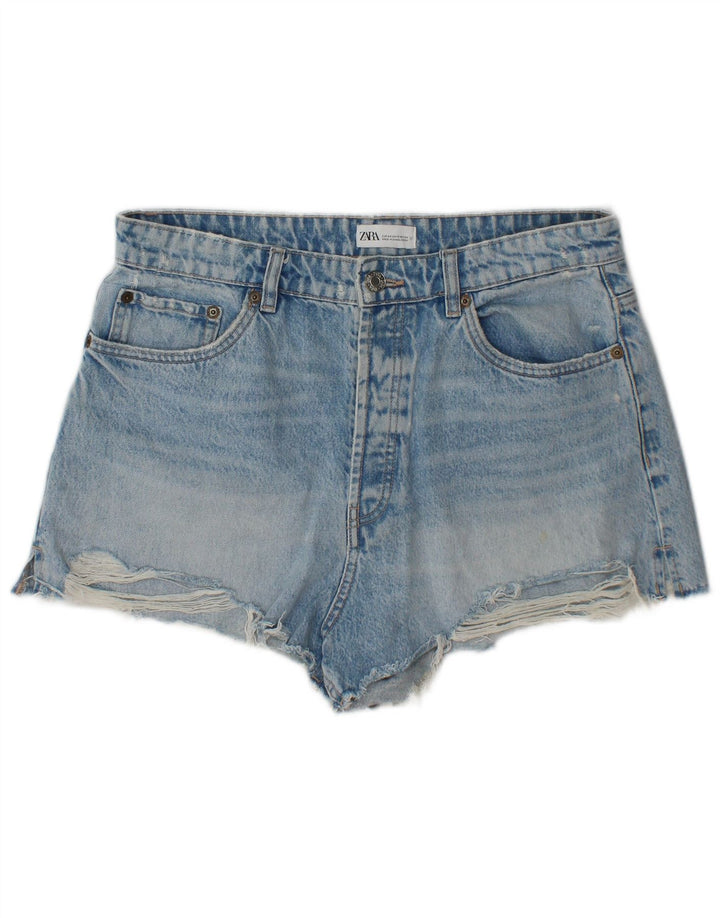 Zara Damen Distressed Denim Shorts EU 44 XL W34 Blau