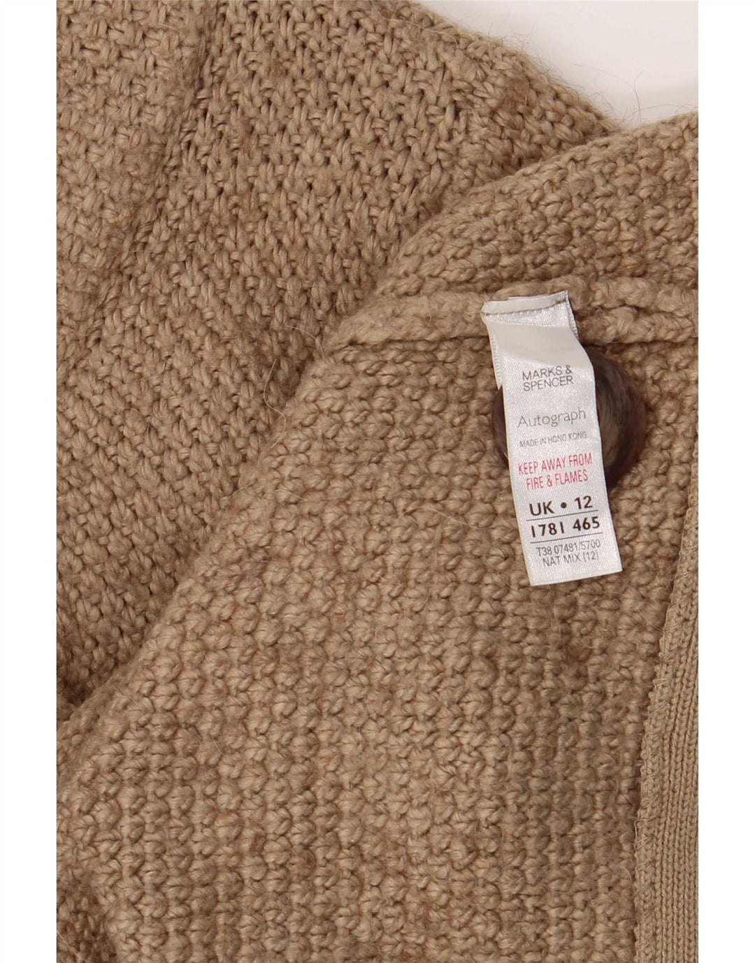 Marks & Spencer Damen-Strickjacke mit 3/4-Ärmeln, UK 12, Mittelbeige