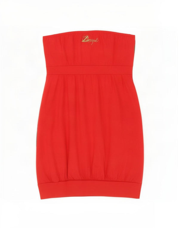 Desigual Damen Trägerloses Kleid UK 12 Mittelrote Blumenbaumwolle