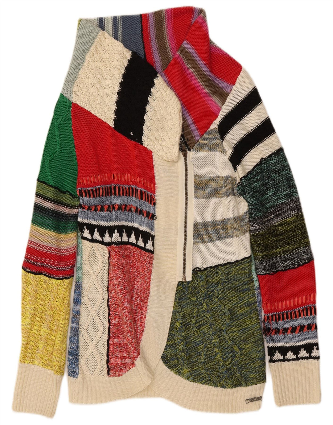 DESIGUAL Damen-Cardigan-Pullover UK 16 Großes mehrfarbiges Patchwork