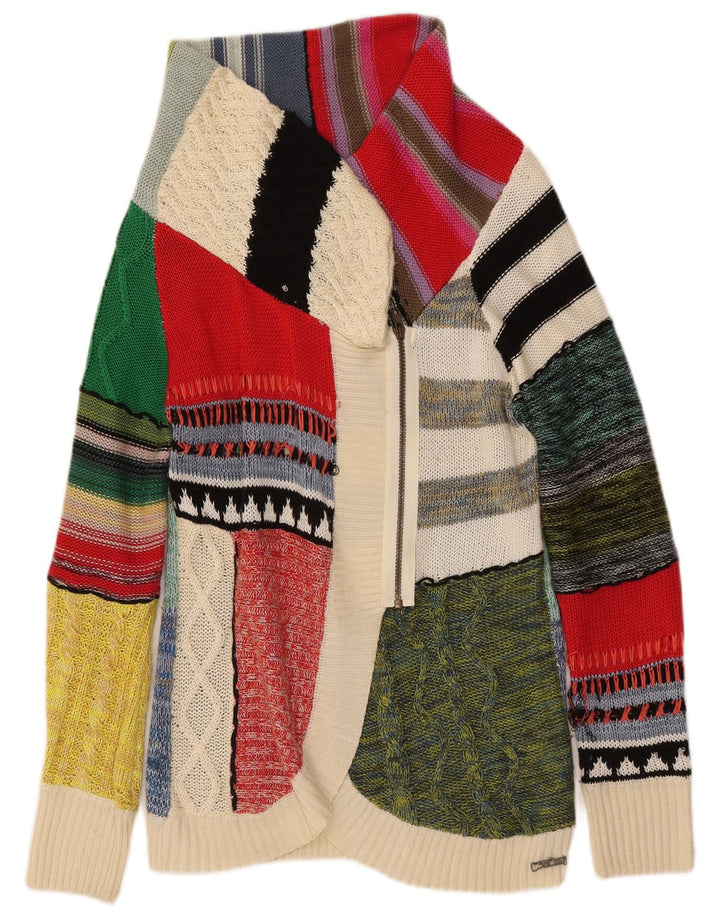 DESIGUAL Damen-Cardigan-Pullover UK 16 Großes mehrfarbiges Patchwork
