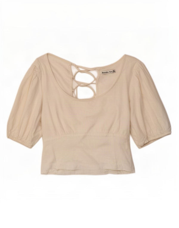 Abercrombie & Fitch Damen Kurzarm-Crop-Top UK 18 XL Off White Linen