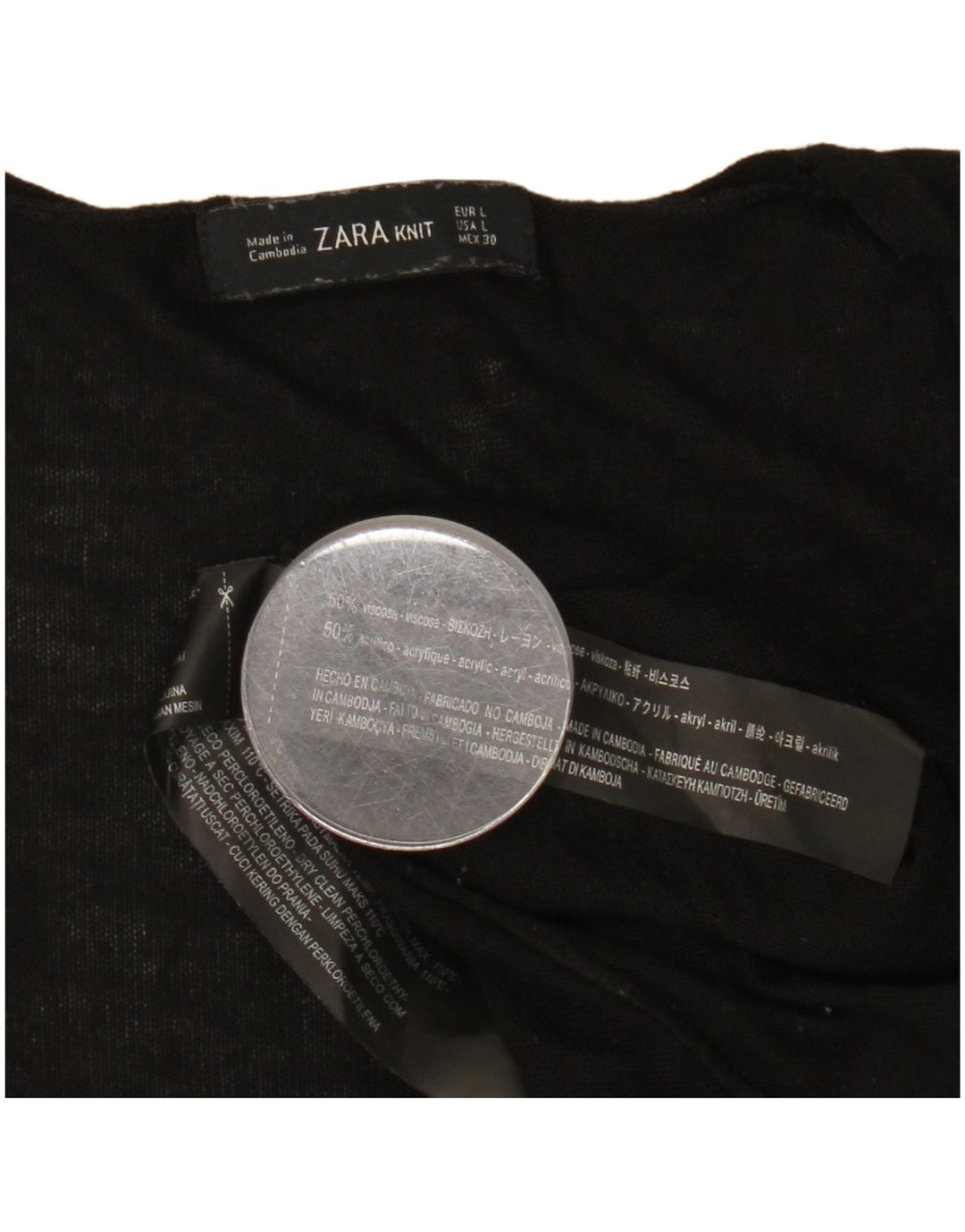 Zara Damen Top Langarm UK 16 Large Schwarz Viskose